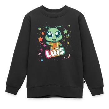 LUIS - Beau nom de garçon avec extraterrestre mignon - Sweat Premium enfant bio - noir - Devant - AI Model Kid Female (0cm)