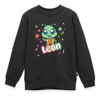 LEÓN - Schöner Junge Name mit süßem Alien - Kinder Premium Organic Sweatshirt - Schwarz - Vorne - AI Model Kid Female (0cm)