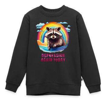 WASCHBÄR DEPRESSION AGAIN TODAY - Kinder Premium Organic Sweatshirt - Schwarz - Vorne - AI Model Kid Female (0cm)