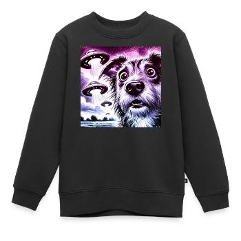 UFO Encounter Shocked Dog & Alien Invasion Design - Kinder Premium Organic Sweatshirt - Schwarz - Vorne - AI Model Kid Female (0cm)