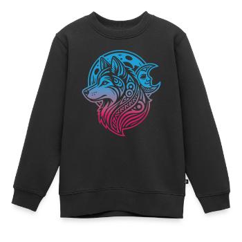 Husky de Sibérie Phases de lune tribale - Sweat Premium enfant bio - noir - Devant - AI Model Kid Female (0cm)