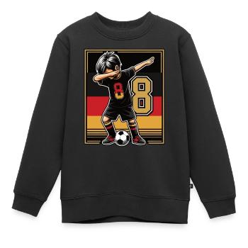 8 Jahre Junge Fussball Schwarz Rot Gold - Kinder Premium Organic Sweatshirt - Schwarz - Vorne - AI Model Kid Female (0cm)