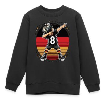 8 Jahre Junge Fussball Schwarz Rot Gold - Kinder Premium Organic Sweatshirt - Schwarz - Vorne - AI Model Kid Female (0cm)