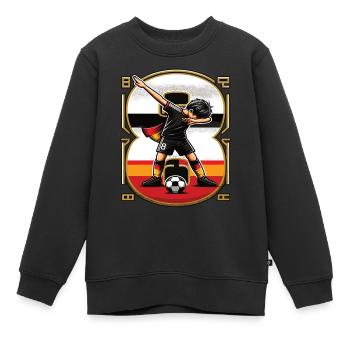 8 Jahre Junge Fussball Schwarz Rot Gold - Kinder Premium Organic Sweatshirt - Schwarz - Vorne - AI Model Kid Female (0cm)