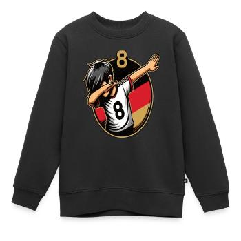 8 Jahre Junge Fussball Schwarz Rot Gold - Kinder Premium Organic Sweatshirt - Schwarz - Vorne - AI Model Kid Female (0cm)