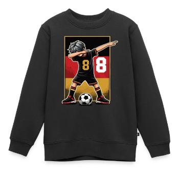 8 Jahre Junge Fussball Schwarz Rot Gold - Kinder Premium Organic Sweatshirt - Schwarz - Vorne - AI Model Kid Female (0cm)