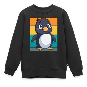 Pingouin rétro - Sweat Premium enfant bio - noir - Devant - AI Model Kid Female (0cm)