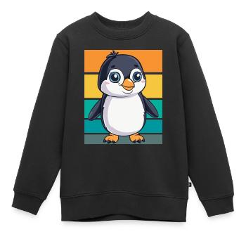 Pingouin rétro - Sweat Premium enfant bio - noir - Devant - AI Model Kid Female (0cm)