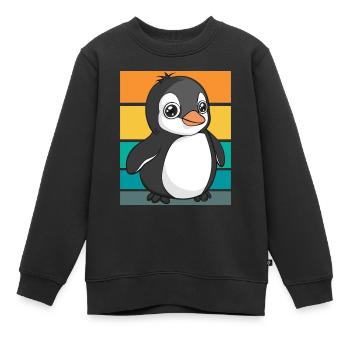 Pingouin rétro - Sweat Premium enfant bio - noir - Devant - AI Model Kid Female (0cm)