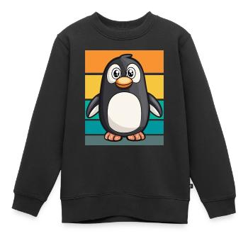 Pingouin rétro - Sweat Premium enfant bio - noir - Devant - AI Model Kid Female (0cm)