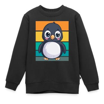 Pingouin rétro - Sweat Premium enfant bio - noir - Devant - AI Model Kid Female (0cm)