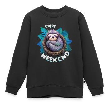 WOCHENENDE GENIESSEN - Kinder Premium Organic Sweatshirt - Schwarz - Vorne - AI Model Kid Female (0cm)