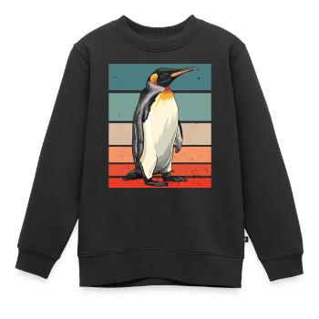 Pingouin rétro - Sweat Premium enfant bio - noir - Devant - AI Model Kid Female (0cm)