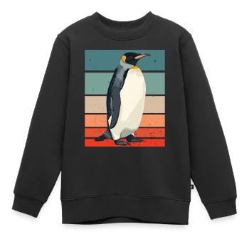 Pingouin rétro - Sweat Premium enfant bio - noir - Devant - AI Model Kid Female (0cm)