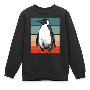 Pingouin rétro - Sweat Premium enfant bio - noir - Devant - AI Model Kid Female (0cm)