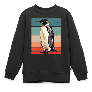 Pingouin rétro - Sweat Premium enfant bio - noir - Devant - AI Model Kid Female (0cm)