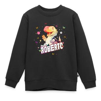 ROBERTO - Beautiful boy name with cute DINO T-REX - Kids Premium Organic Sweatshirt - black - Front - AI Model Kid Female (0cm)