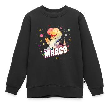 MARCO - Beau prénom de garçon avec mignon DINO T-REX - Sweat Premium enfant bio - noir - Devant - AI Model Kid Female (0cm)