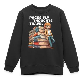 LIVRES PAGES FLY PENSÉES VOYAGE - Sweat Premium enfant bio - noir - Devant - AI Model Kid Female (0cm)