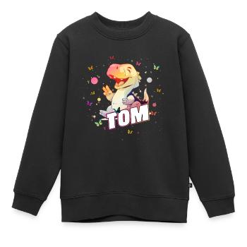 TOM - Beautiful boy name with cute DINO T-REX - Kids Premium Organic Sweatshirt - black - Front - AI Model Kid Female (0cm)