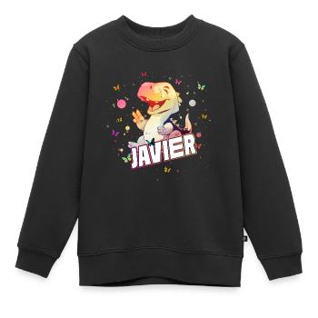 JAVIER - Schöner Junge Name mit süßem DINO T-REX - Kinder Premium Organic Sweatshirt - Schwarz - Vorne - AI Model Kid Female (0cm)