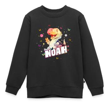 NOAH - Beau nom de garçon avec mignon DINO T-REX - Sweat Premium enfant bio - noir - Devant - AI Model Kid Female (0cm)