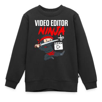 Éditeur vidéo Ninja Funny Videographer Video - Sweat Premium enfant bio - noir - Devant - AI Model Kid Female (0cm)