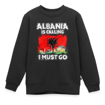 Albanie - Sweat Premium enfant bio - noir - Devant - AI Model Kid Female (0cm)