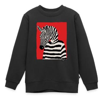 Cartoon Comic Kunst eines Zebra mit Pullover - Kinder Premium Organic Sweatshirt - Schwarz - Vorne - AI Model Kid Female (0cm)