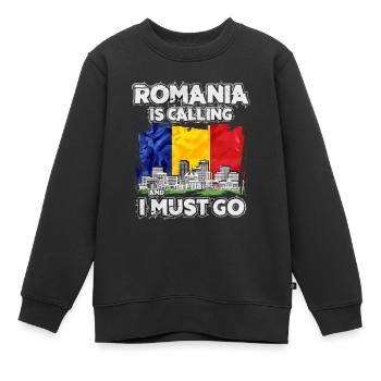 Roumanie - Sweat Premium enfant bio - noir - Devant - AI Model Kid Female (0cm)