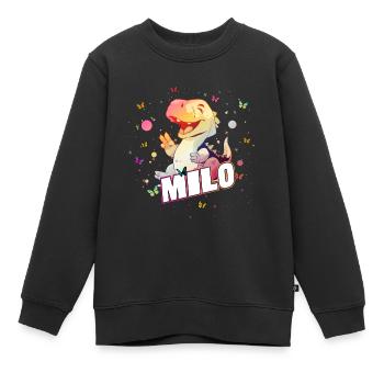 MILO - Beau prénom de garçon avec mignon DINO T-REX - Sweat Premium enfant bio - noir - Devant - AI Model Kid Female (0cm)