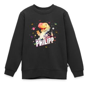 PHILIPP - Beautiful boy name with cute DINO T-REX - Kids Premium Organic Sweatshirt - black - Front - AI Model Kid Female (0cm)