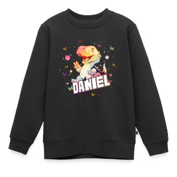 DANIEL - Beau prénom de garçon avec mignon DINO T-REX - Sweat Premium enfant bio - noir - Devant - AI Model Kid Female (0cm)