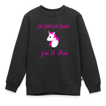 11 Ans Anniversaire Licorne je peux pas j ai 11 - Sweat Premium enfant bio - noir - Devant - AI Model Kid Female (0cm)