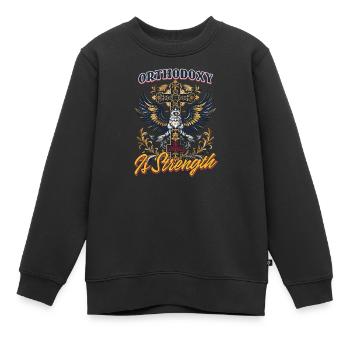 L’orthodoxie orthodoxe fait la force - Sweat Premium enfant bio - noir - Devant - AI Model Kid Female (0cm)