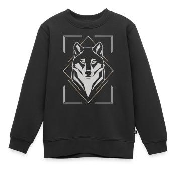 Stilvoller Wolfskopf Geometrisch - Kinder Premium Organic Sweatshirt - Schwarz - Vorne - AI Model Kid Female (0cm)