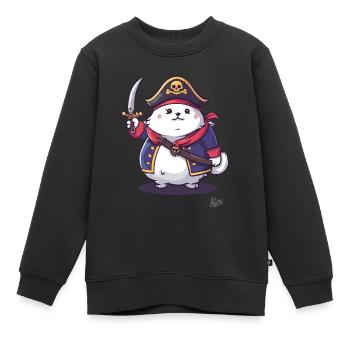 Chat pirate de compagnie moelleux - Sweat Premium enfant bio - noir - Devant - AI Model Kid Female (0cm)