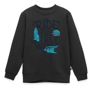Ride the Wave Surfen Surfbrett Sommer Urlaub - Kinder Premium Organic Sweatshirt - Schwarz - Vorne - AI Model Kid Female (0cm)