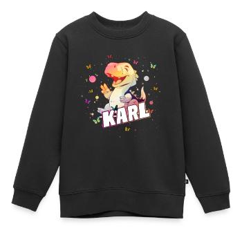 KARL - Beau prénom de garçon avec mignon DINO T-REX - Sweat Premium enfant bio - noir - Devant - AI Model Kid Female (0cm)