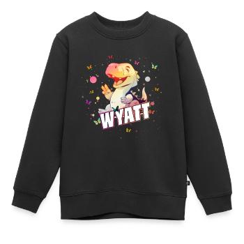 WYATT - Beautiful boy name with cute DINO T-REX - Kids Premium Organic Sweatshirt - black - Front - AI Model Kid Female (0cm)