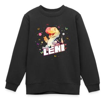 LENI - Beau nom de FILLE avec mignon DINO T-REX - Sweat Premium enfant bio - noir - Devant - AI Model Kid Female (0cm)