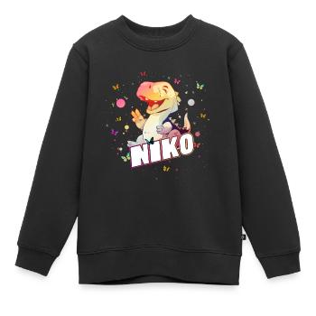 NIKO - Beautiful boy name with cute DINO T-REX - Kids Premium Organic Sweatshirt - black - Front - AI Model Kid Female (0cm)