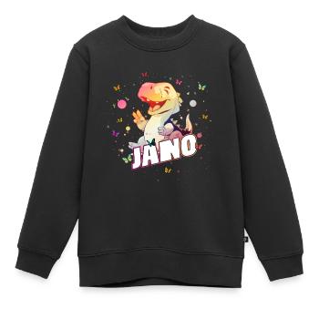 JANO - Beautiful boy name with cute DINO T-REX - Kids Premium Organic Sweatshirt - black - Front - AI Model Kid Female (0cm)