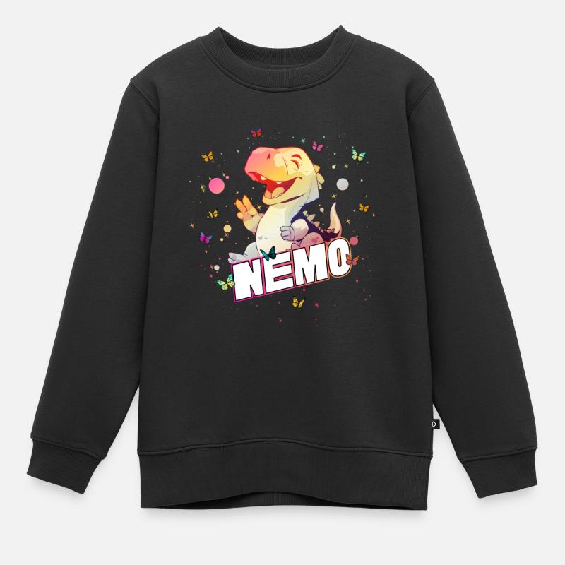 NEMO - Kaunis pojan nimi söpöllä DINO T-REXILLÄ - Lasten Premium collegepaita luomu - musta