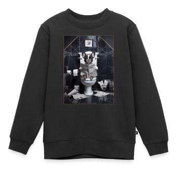 Frenchie Toilette Zeitung lesen Geschenk - Kinder Premium Organic Sweatshirt - Schwarz - Vorne - AI Model Kid Female (0cm)