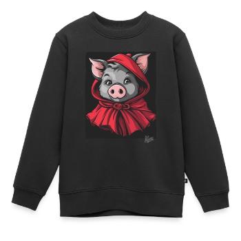 Le conte de fées du Petit Cochon Chaperon Rouge - Sweat Premium enfant bio - noir - Devant - AI Model Kid Female (0cm)