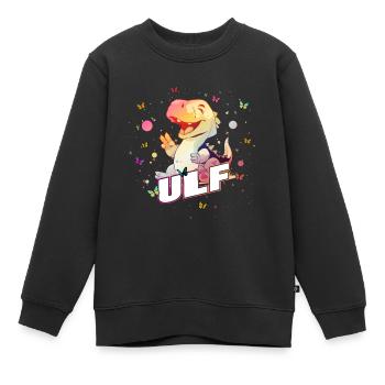 ULF - Beautiful boy name with cute DINO T-REX - Kids Premium Organic Sweatshirt - black - Front - AI Model Kid Female (0cm)