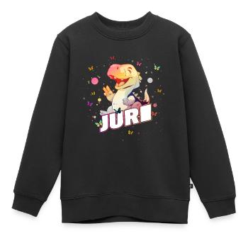 JURI - Beautiful boy name with cute DINO T-REX - Kids Premium Organic Sweatshirt - black - Front - AI Model Kid Female (0cm)
