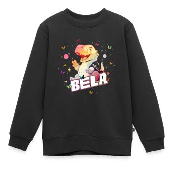 BELA - Beau prénom de garçon avec mignon DINO T-REX - Sweat Premium enfant bio - noir - Devant - AI Model Kid Female (0cm)