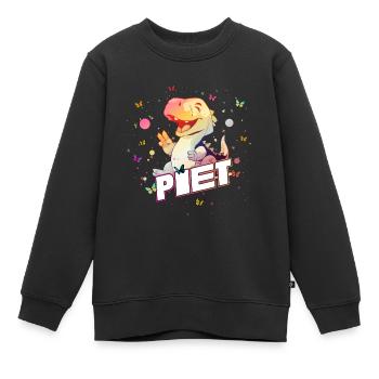 PIET - Beau prénom de garçon avec mignon DINO T-REX - Sweat Premium enfant bio - noir - Devant - AI Model Kid Female (0cm)